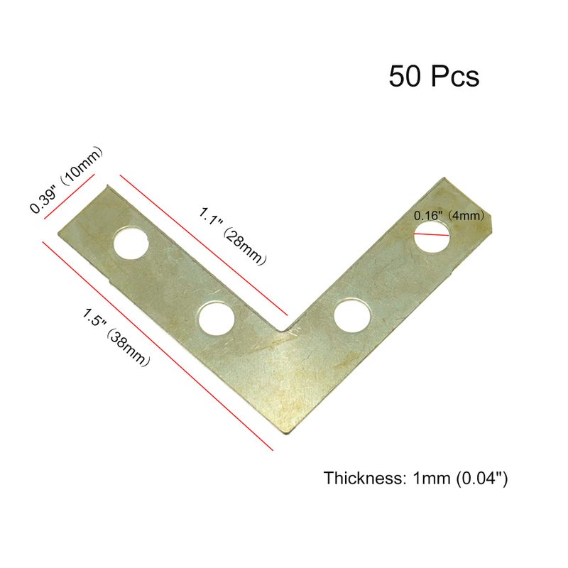 Pastlla 50Pcs Corner Brace 4 Holes Flat Corner Braces L Shape Repair Bracket L Shape Repair Plates Joint Bracket for Paintings, Photos Frame, Artwork, Home Decor, Clock 1.5"" x 1.5"" (Gold) - Image 2